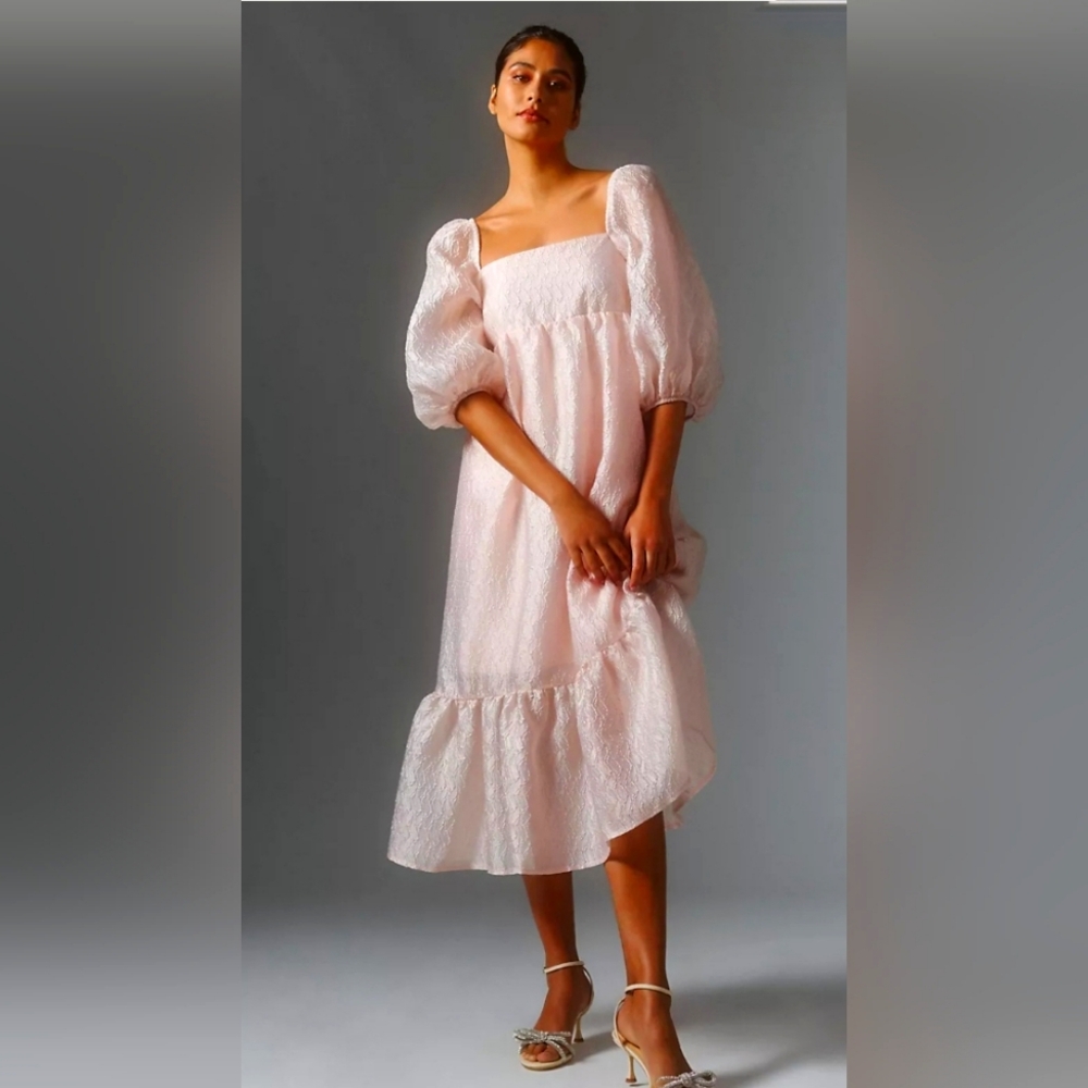 Anthropologie Pink Puff Sleeve Dress